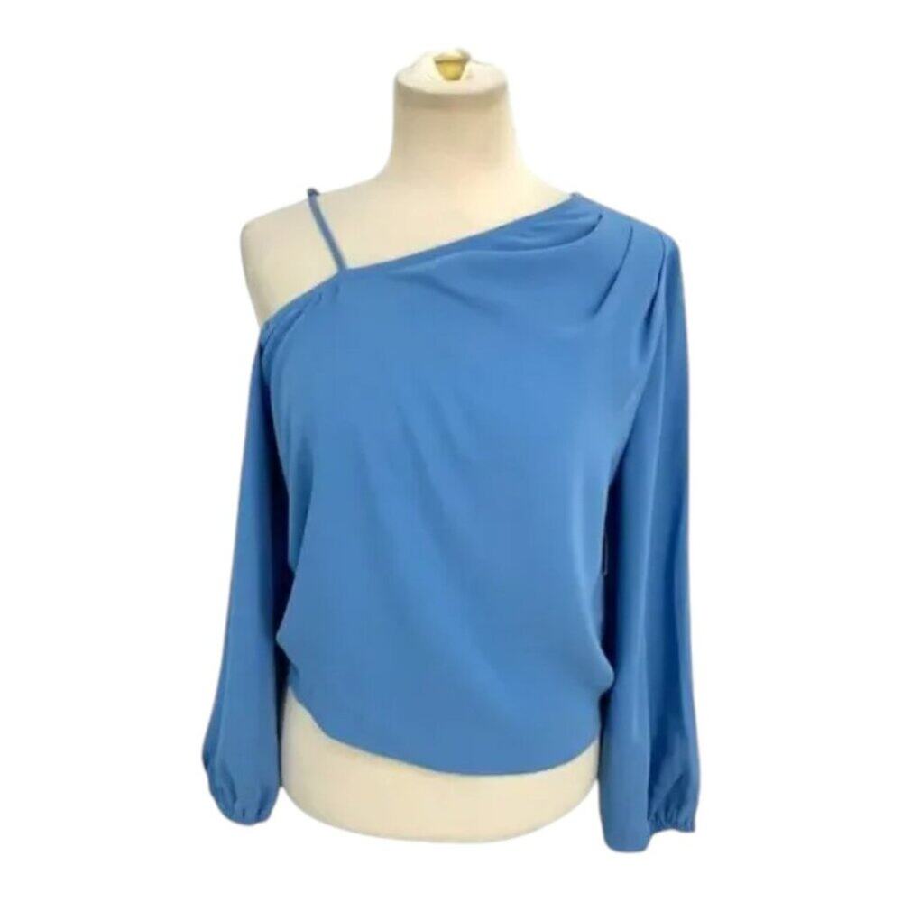 Open Edit Pleated Asymmetric Top Blue Size XS NWOT $59 MSRP